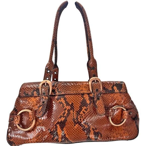 Adrienne Vittadini Snakeskin Leather Baguette Western Shoulder Bag One Size NWOT - Picture 2 of 11